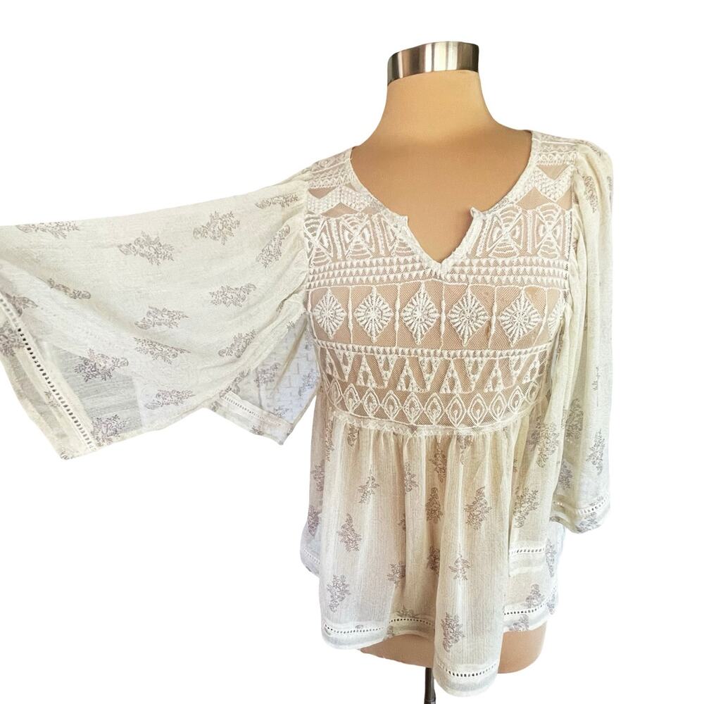 Maurices Y2K Babydoll Sheer Top MED Lace & Chiffon Fairy Angelcore Festival Boho